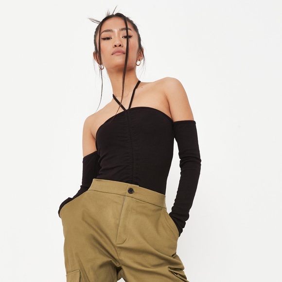 Black Rib Ruched Bodysuit - Picture 2 of 4